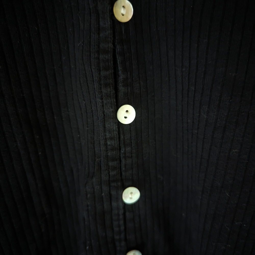 Soft Focus Black Ribbed Collared Ruffled Button Cardigan Size XL - Picture 5 of 13